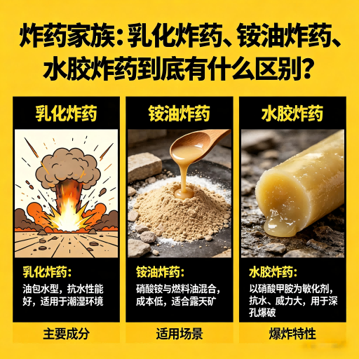 河口炸药家族：乳化炸药、铵油炸药、水胶炸药到底有什么区别？